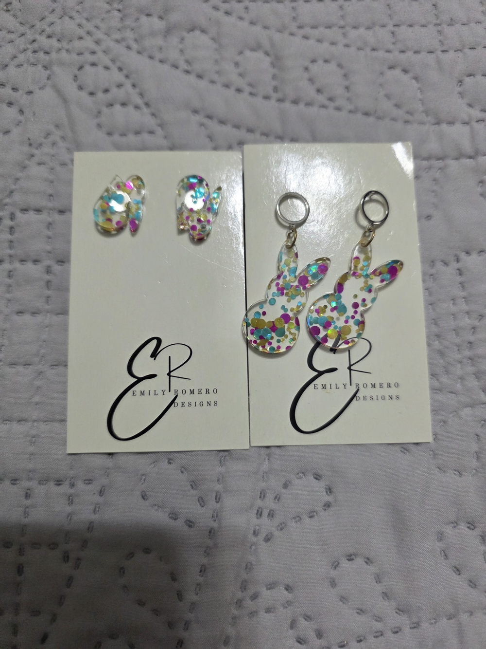 Set Of 2 Bunny Confetti Earrings - White Multi